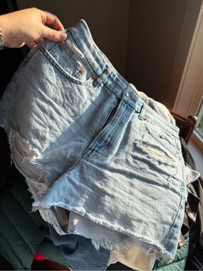 American Eagle Light Blue Distressed Denim Cutoff Shorts